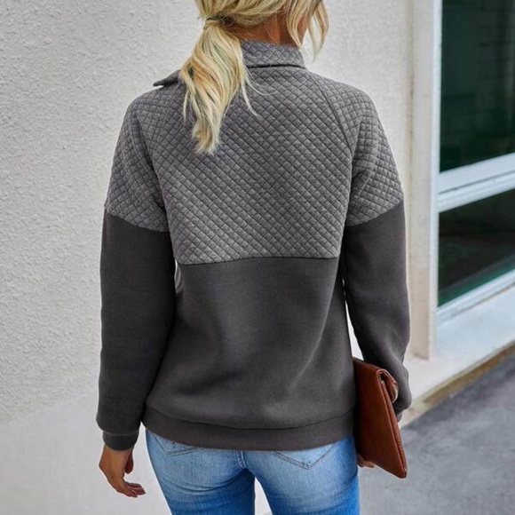 Blush Pink Quilted button neck detail pullover sweater - Picture 9 of 14